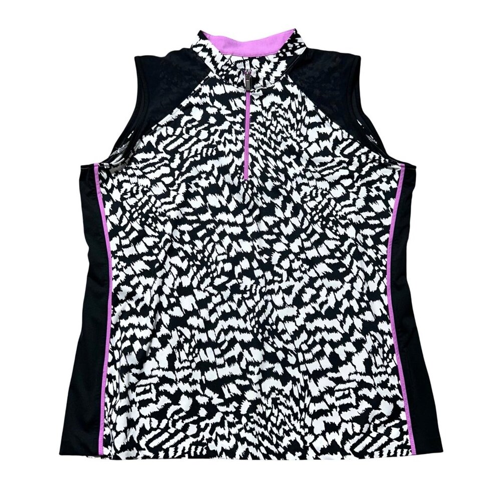 Tail XXL Womens Sleeveless Zip Mock Neck Top Black & White Animal Print